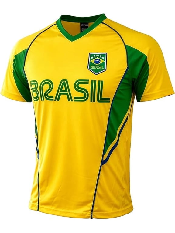 Brazil Soccer Jersey, Yellow/Green, 100% Poly, YXS-XXL
