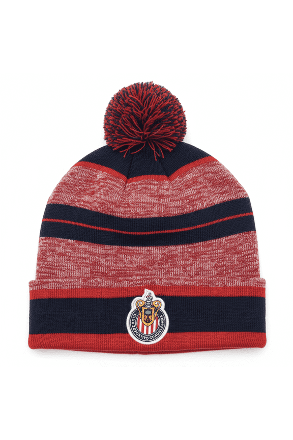 Chivas Pom Pom Beanie, Red/Blue Acrylic Adult OSFM