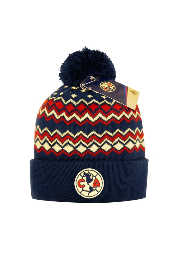 Club America Official Navy with ZigZag Pattern Soccer Pom Beanie