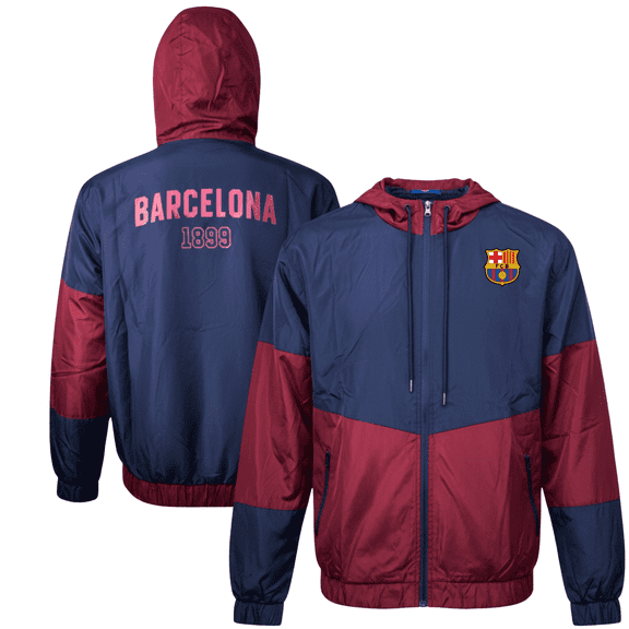 Icon Sports FC Barcelona Navy/Maroon Rain Jacket, 100% Nylon, YS-XXL