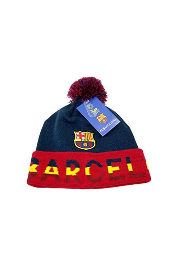 FC Barcelona Pom Beanie Official Licensed 3-Color Bacelona Design – [Custom Initials/Number]
