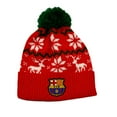 thumbnail image 1 of Icon Sports FC Barcelona Pom Beanie Winter Christmas Theme Red – [Custom Initials/Number], 1 of 3