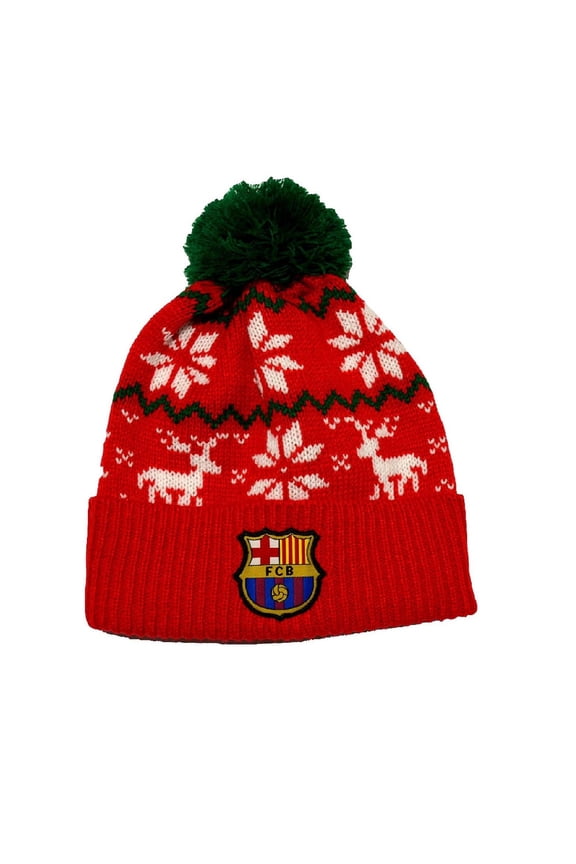 FC Barcelona Pom Beanie Winter Christmas Theme Red