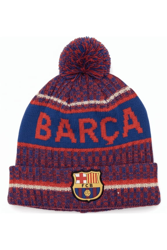 FC Barcelona Red/Blue Knit BARA Pom Pom Beanie, Acrylic, OSFM