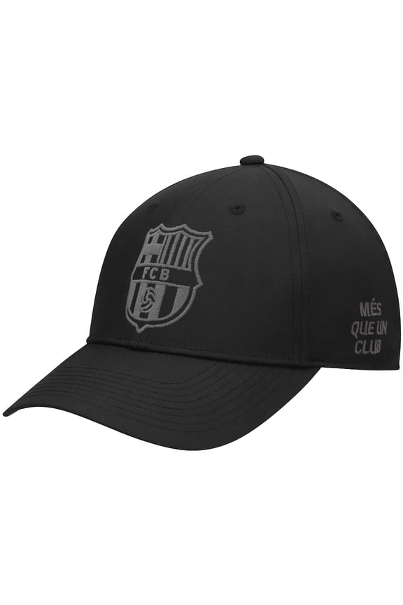 FC Barcelona Soccer Club Embroidered Logo 6 Panel Cap - Black with Gray Logo