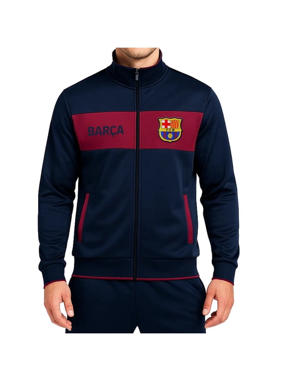 FC Barcelona Soccer Track Jacket  Officially Licensed Unisex Zip-Up Outerwear Navy S