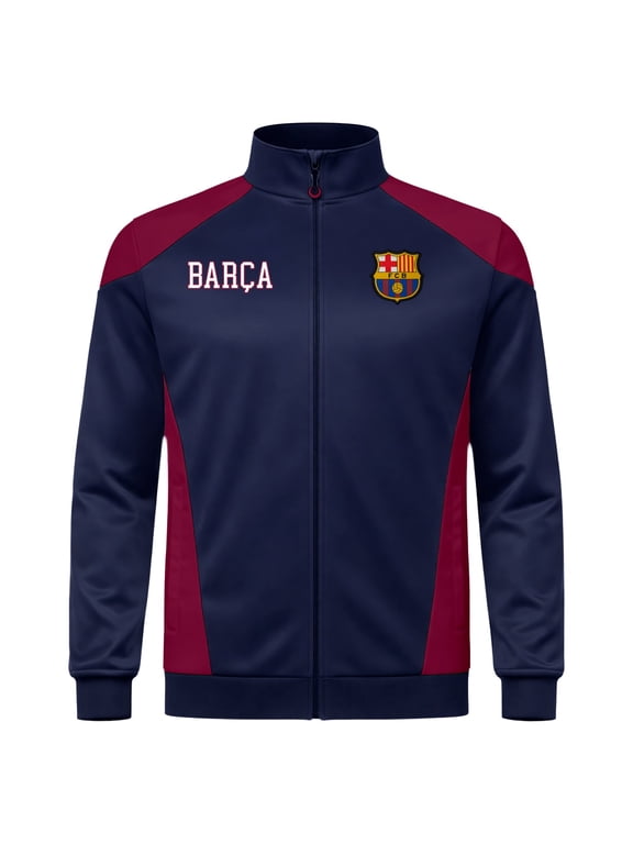 Licensed FC Barcelona Futbol Club Soccer Zipper Jacket - Adult Size - Sport Panel Navy - Medium
