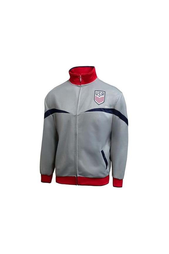 Licensed US Soccer Federation Soccer Zipper Jacket - Adult Size - Contrast Stripe - Gray Medium