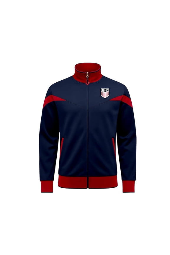 Licensed US Soccer Federation Soccer Zipper Jacket - Adult Size - Contrast Stripe - Navy X-Large