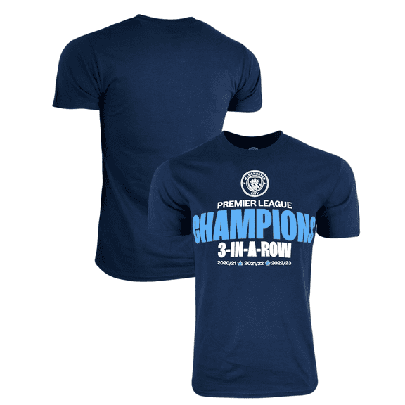 Icon Sports Man City 3-In-A-Row Champions Tee, 100% Cotton, Navy, S-XL