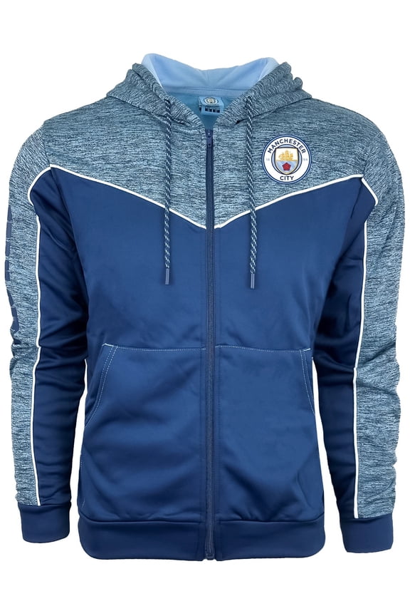 Man City Full Zip Hoodie, Heather Blue, 100% Polyester, YS-XXL
