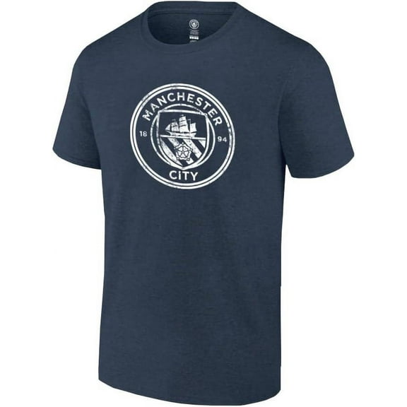 Icon Sports Men Compatible with Manchester City Licensed Soccer T-Shirt Cotton Tee (Heather Navy)