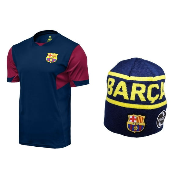 Icon Sports Men FC Barcelona Official Soccer Jersey and Beanie Combo 01 - Small