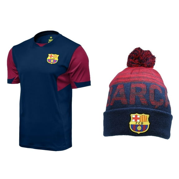 Icon Sports Men FC Barcelona Official Soccer Jersey and Beanie Combo 02 - Small