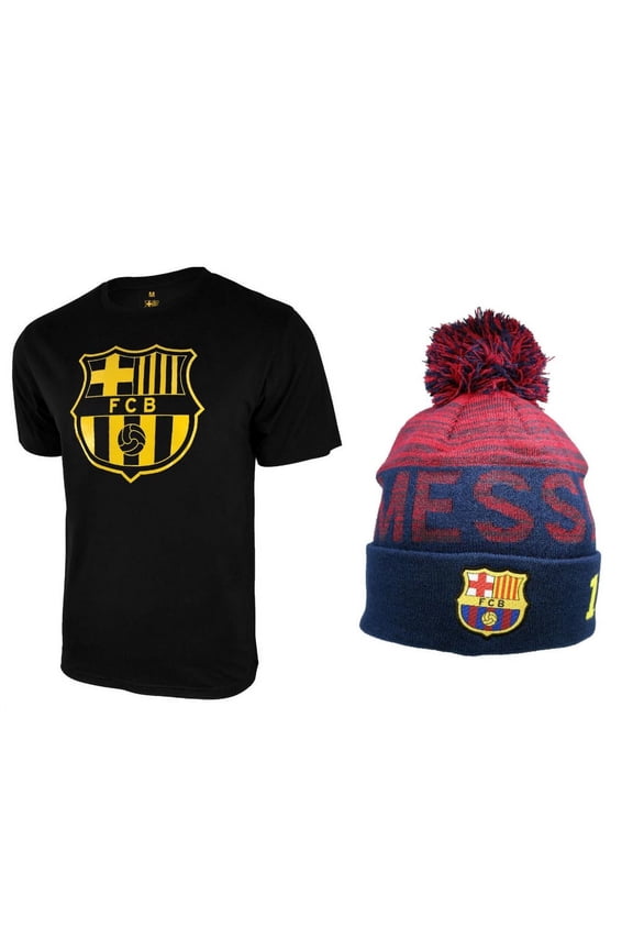 Men FC Barcelona Official Soccer T-Shirt and Beanie Combo 26 - XL