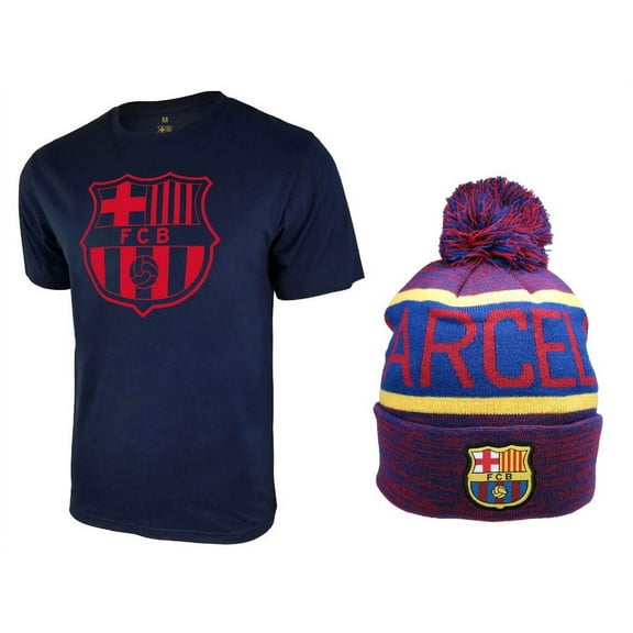 Icon Sports Men FC Barcelona Official Soccer T-Shirt and Beanie Combo 53 - XL