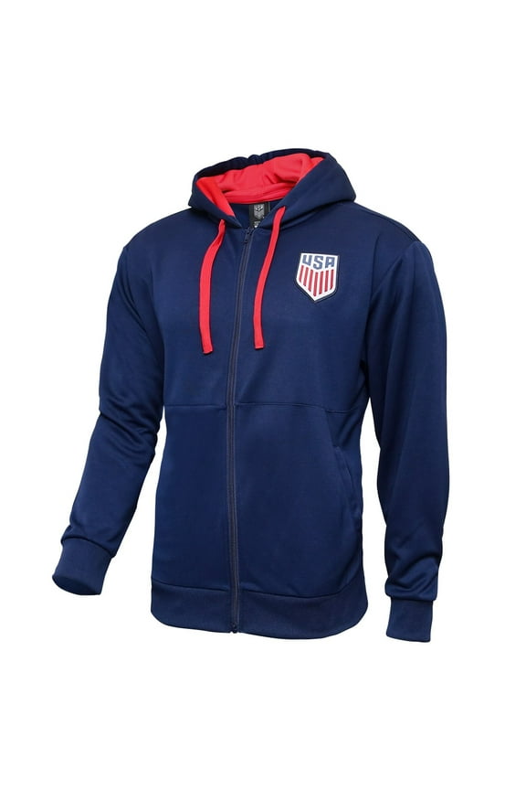 Men U.S. Soccer Full Zip Training Soccer Zipper Hoodie (Striker Navy) - Small