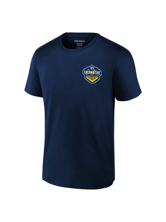 Men's USL Soccer Club Graphic Print Logo Front Back Short Sleeve Cotton T-Shirt | El Paso Locomotive FC, Badge Navy, Medium