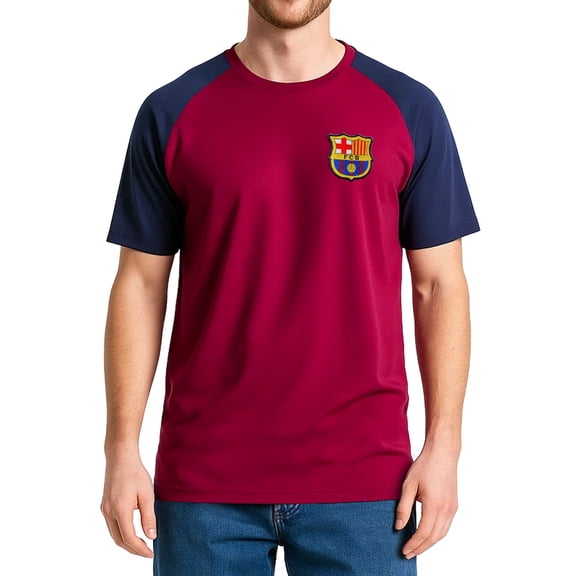 Icon Sports Mens Short Sleeve Raglan Training Shirt UEFA Champions League Soccer Barcelona, Alternate, Large