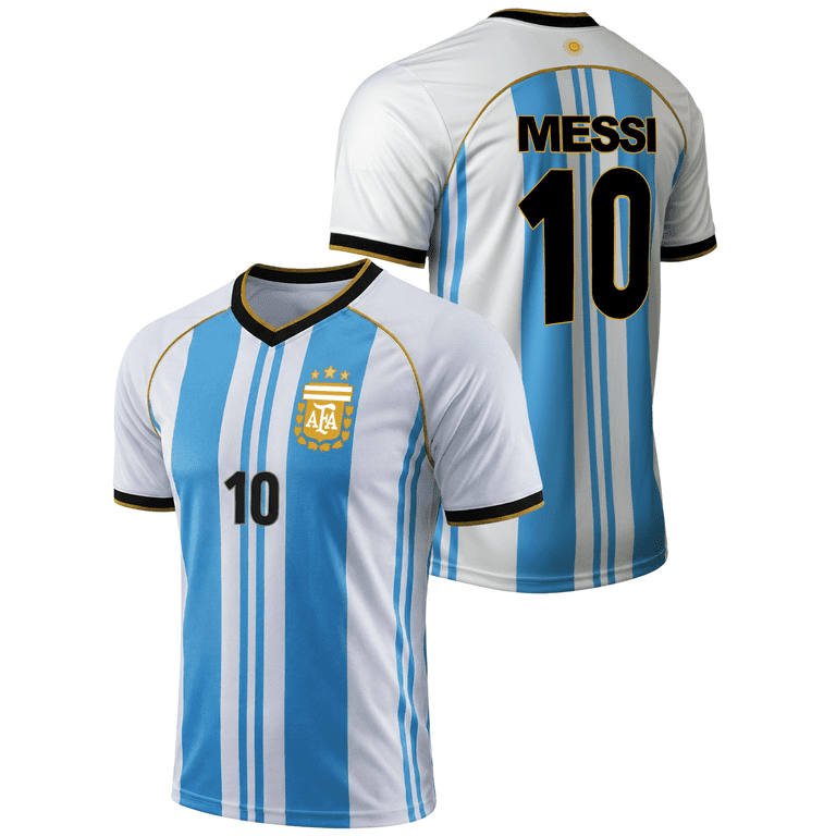 Icon Sports Messi #10 Argentina Jersey, Sky/White, 100% Polyester