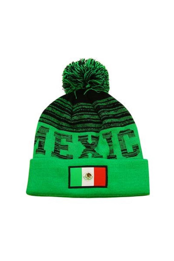 Mexico Adult Unisex Pom Pom Winter Soccer Beanie 1