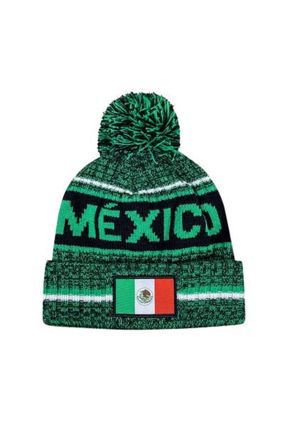 Mexico Adult Unisex Pom Pom Winter Soccer Beanie 2