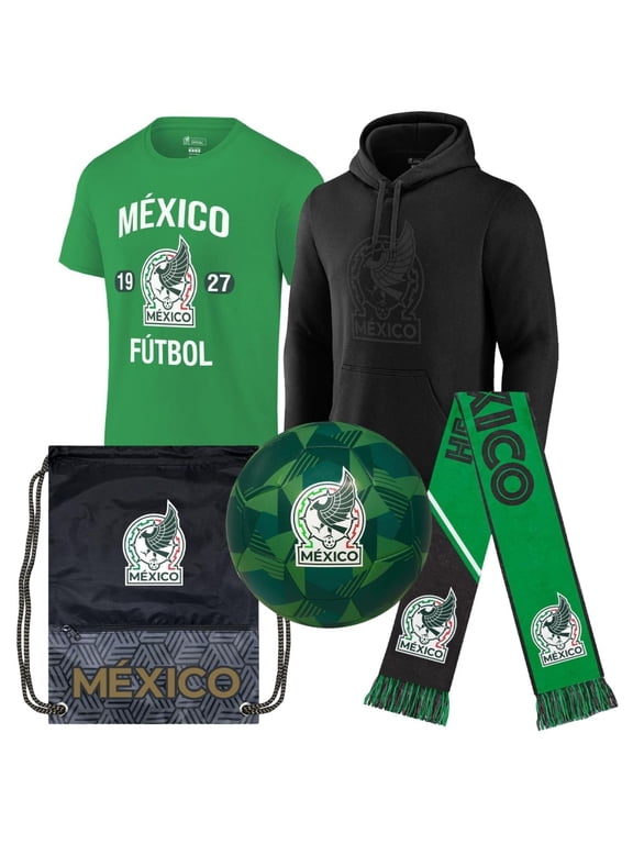 Mexico Ultimate Fan Pack – Officially Licensed 5-Piece Soccer Merch - Shirt, Jersey, Jacket, Scarf, Ball M Green