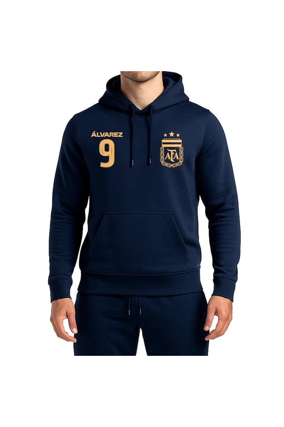 Official Argentine Football Association Julián Alvarez Pullover Hoodie - Unisex Adult - AFA117PH Navy M