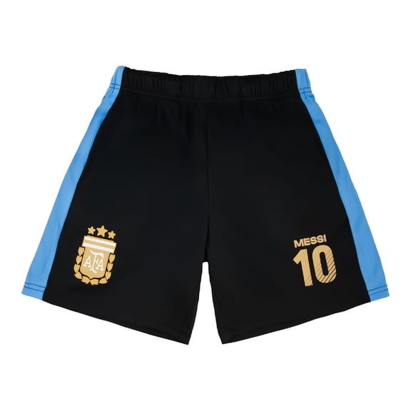 Icon Sports Official Licensed AFA Argentina Poly Soccer Youth Shorts - (YS) - Black with Blue Line, Number 10