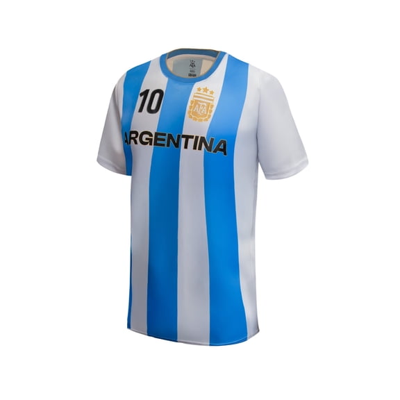 Icon Sports Official Licensed Argentina AFA Number 10 Player Men's Soccer Poly T-Shirt - White, Small