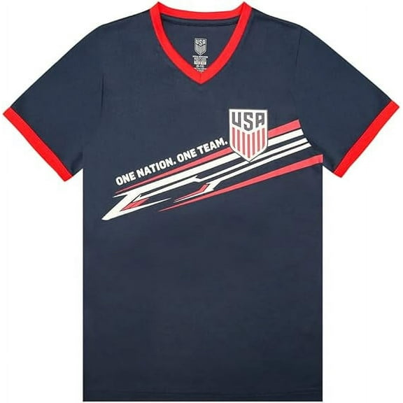 Icon Sports Official Licensed U.S. Soccer USMNT Youth Edge Warmup Game Day Shirt - Kids YS, Navy