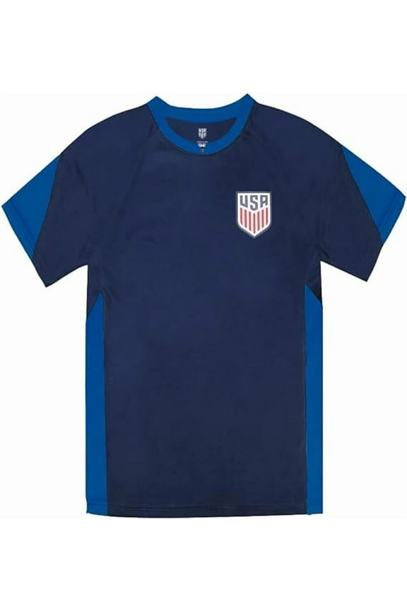 Official Licensed US Soccer USMNT Youth Kids Striker Game Day Poly Shirt - Navy, YM