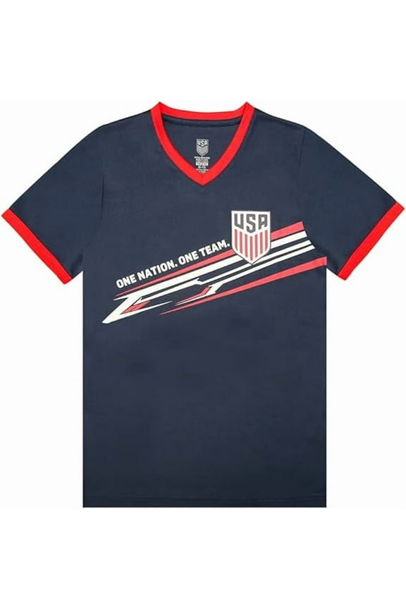 Official Licensed US Soccer Youth USMNT Edge Warmup Game Day Poly Shirt for Kids, Navy - YS