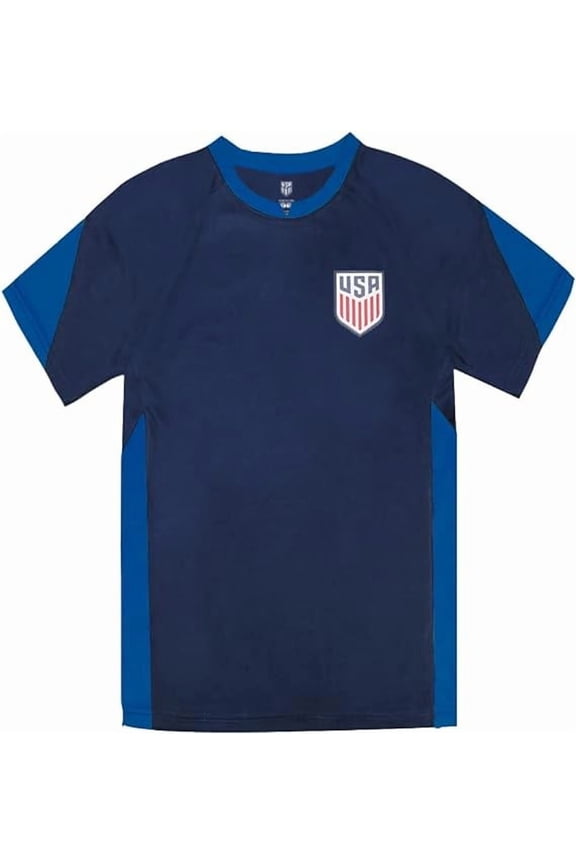 Official Licensed US Soccer Youth USMNT Striker Game Day Poly Shirt for Kids, Navy - YS