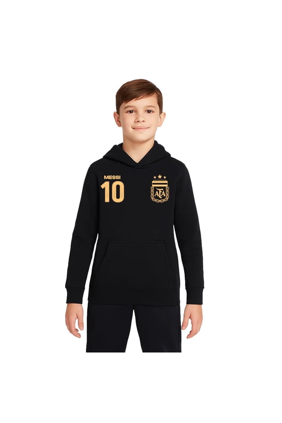 Officially Licensed Argentine Football Association Lionel Messi Pullover Hoodie - Unisex Kids - AFA117PH Black YS