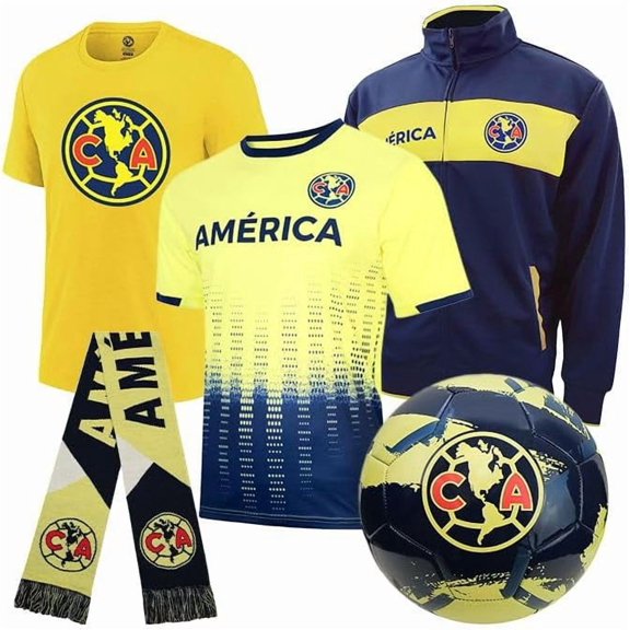 Icon Sports Official Club América Ultimate Fan Pack - Unisex Adult - Jacket, T-Shirts, Scarf & Soccer Ball - CAUFP Yellow XL