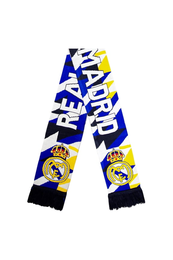 Officially Licensed Real Madrid Soccer Scarf – Modern Geometric Knit with Club Crest