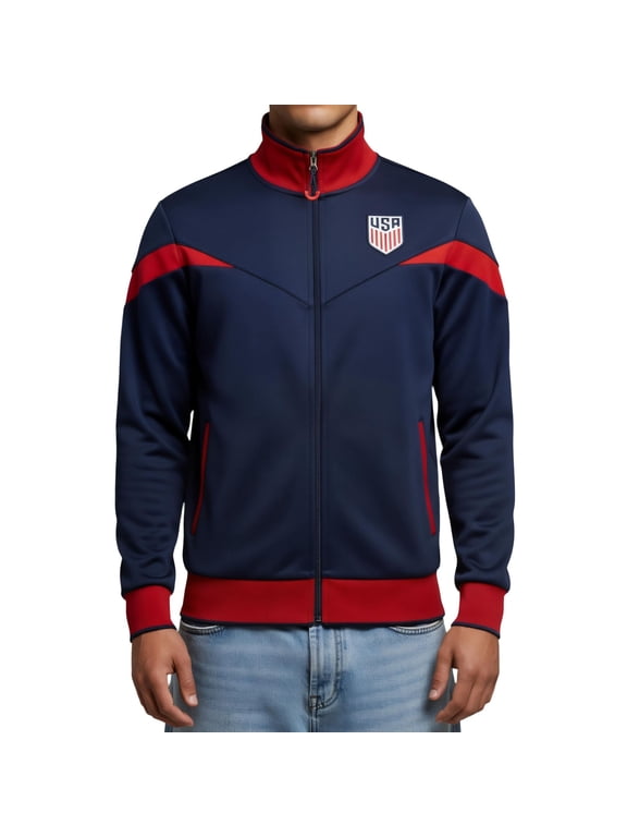 Officially Licensed U.S. Soccer Full Zip Up Active Adult Training Soccer Track Jacket | Striker, Navy, Medium