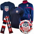 thumbnail image 1 of Icon Sports Official US Men's National Soccer Team Ultimate Fan Pack - Unisex Adult - Jacket, T-Shirts, Scarf & Soccer Ball - USSFUFP Navy M, 1 of 9