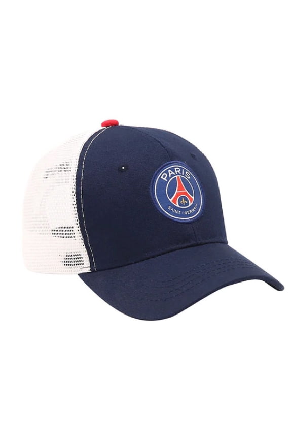 Paris Saint-Germain FC Embroidered Logo 6 Panel Dad Cap - Navy Trucker