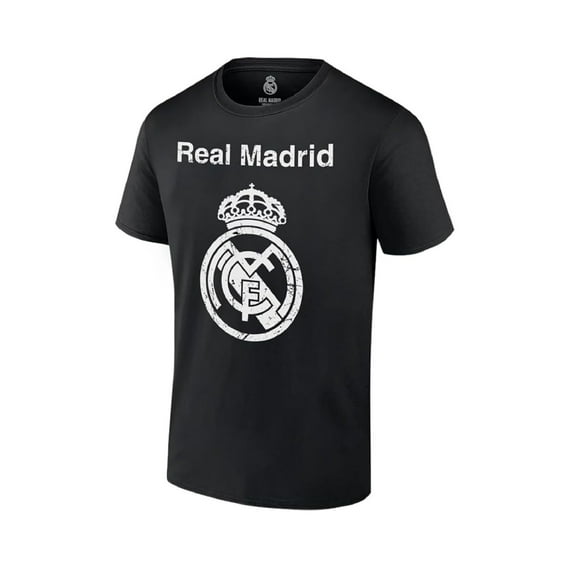 Icon Sports Real Madrid CF Official Licensed Unisex Adult Cotton Soccer Tee T-Shirt, Black Large