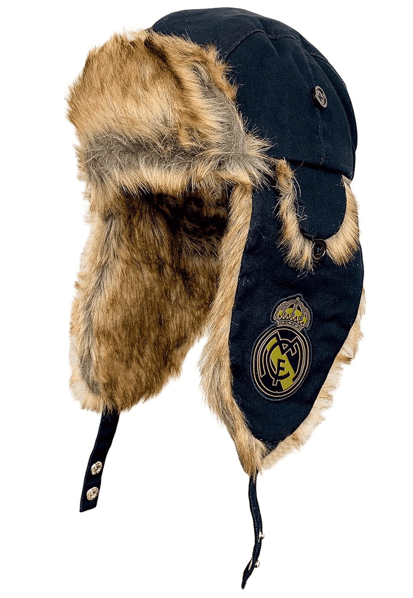 Icon Sports Real Madrid Trapper Hat, Navy Faux Fur, 100% Cotton, OSFM