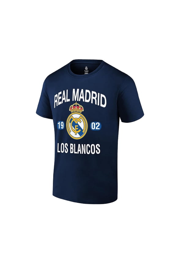 Real Madrid Official Licensed Cotton T-Shirt Soccer Tee Los Blancos 1902 - Navy, Small