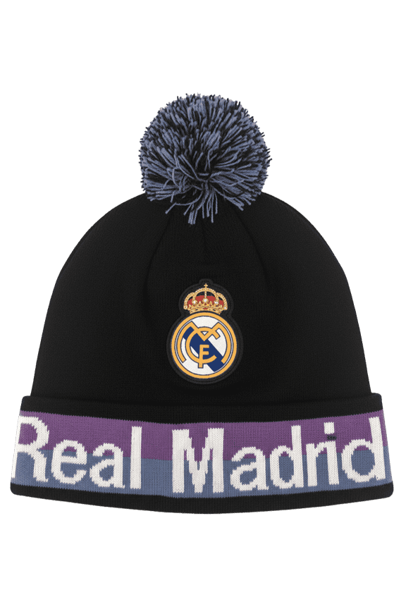 Real Madrid Pom Pom Beanie, Black/Purple Acrylic OSFM