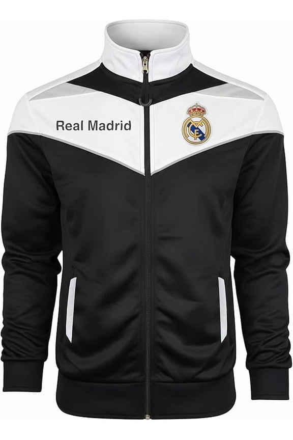 Real Madrid Track Jacket, Black/White, 100% Polyester, Size S