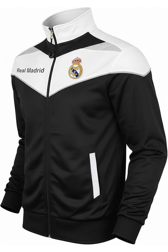 Real Madrid Track Jacket, Black/White, 100% Polyester, Size YXL