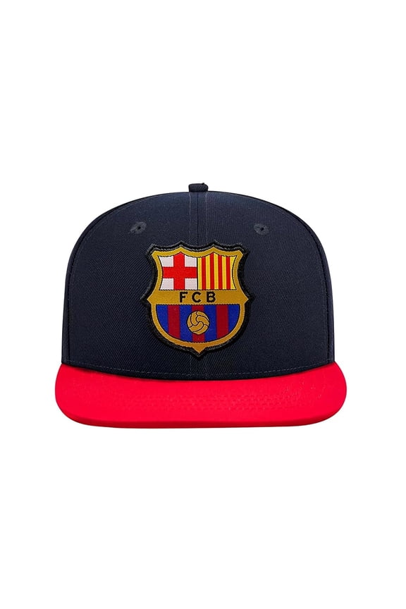 Soccer Club FC Barcelona Embroidered Logo Cap Flat Bill Design - Navy with Flat Red Bill [Custom Name/Number] [Custom Name/Number]