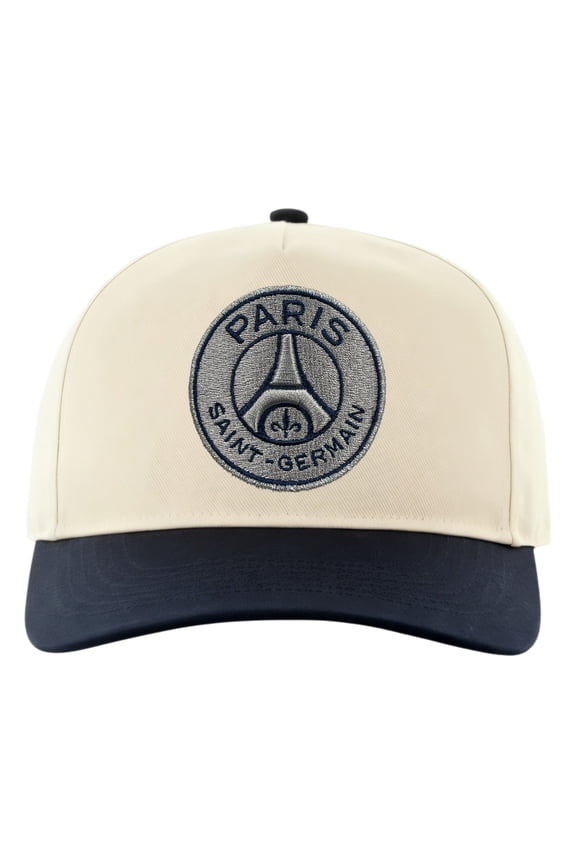 Soccer Club Paris Saint-Germain Embroidered Logo Cap 6 Panel Design - Off-White with Navy Logo [Custom Name/Number] [Custom Name/Number]