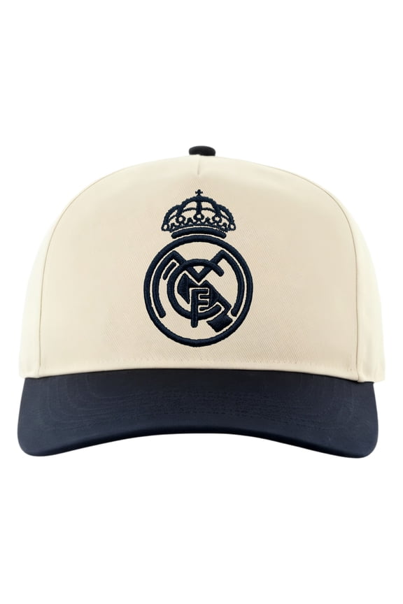 Soccer Club Real Madrid Embroidered Logo Cap 6 Panel Design - Off-White with Navy Logo