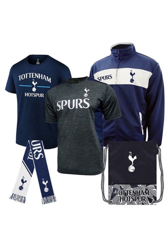 Ultimate Fan Pack: Officially Licensed Tottenham Hotspur Soccer Bag, Scarf, Jacket & Shirts 5-Piece Value Set, Medium
